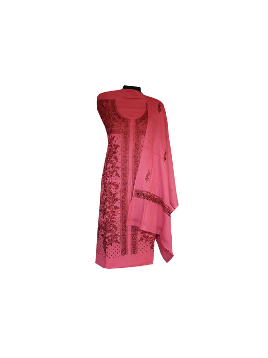 Women Woolen Suits Kashmiri Embroidery Suits Unstitched Dress Material (Pink-2)