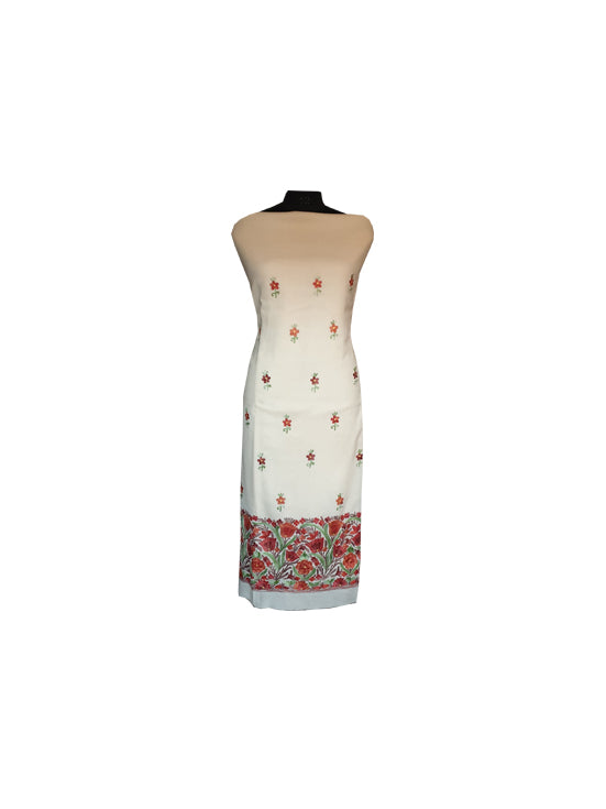 Women Woolen Suits Kashmiri Embroidery Suits Unstitched Dress Material (OffWhite-6)