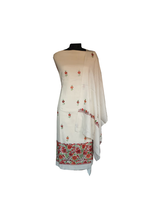 Women Woolen Suits Kashmiri Embroidery Suits Unstitched Dress Material (OffWhite-6)