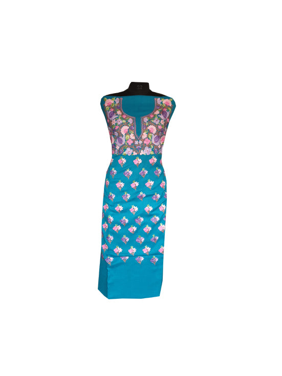 Women Woolen Suits Kashmiri Embroidery Suits Unstitched Dress Material Two Piece Suits (Blue-3)