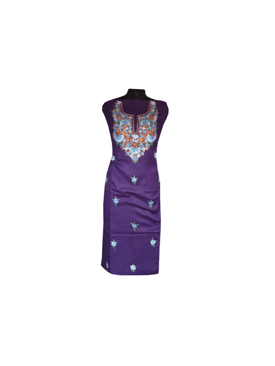 Women Woolen Suits Kashmiri Embroidery Suits Unstitched Dress Material Two Piece Suits (Purple-1)