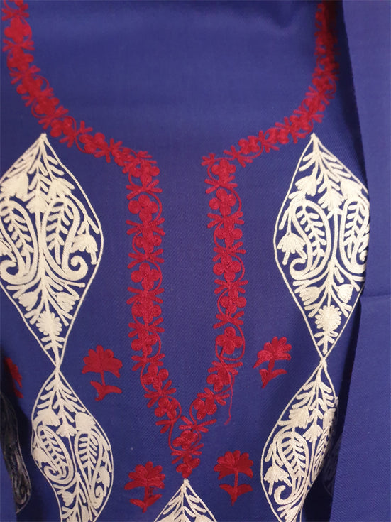 Women Woolen Suits Kashmiri Embroidery Suits Unstitched Dress Material for women (Blue-1))