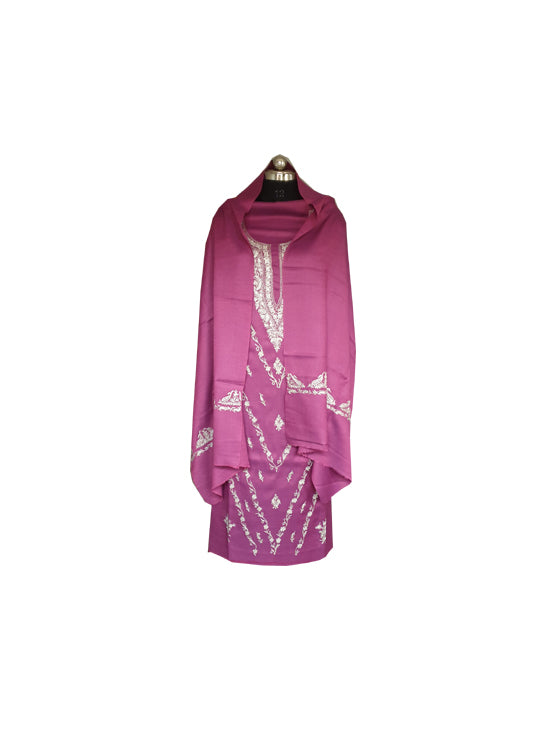 Women Woolen Suits Kashmiri Embroidery Suits Unstitched Dress Material for women (Magenta)